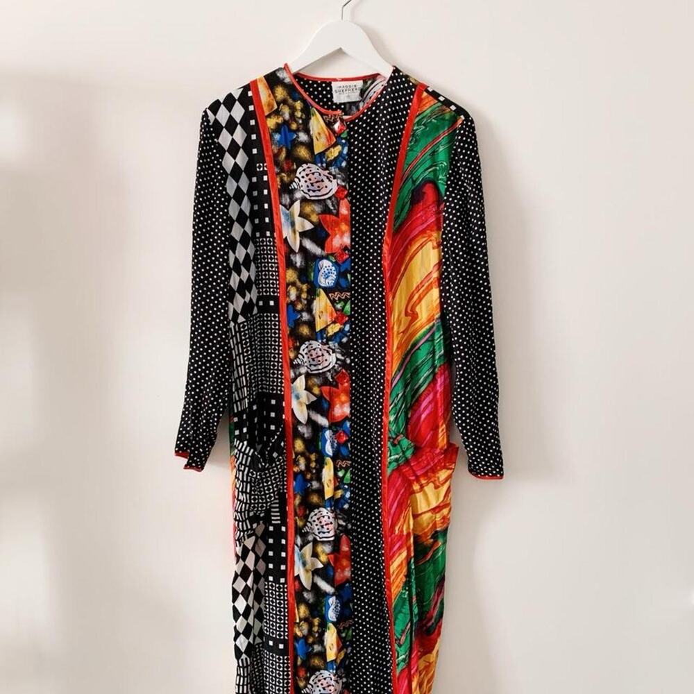 Vintage Maggie Shepherd Rayon Abstract Print Dress Size M - Picture 3 of 6